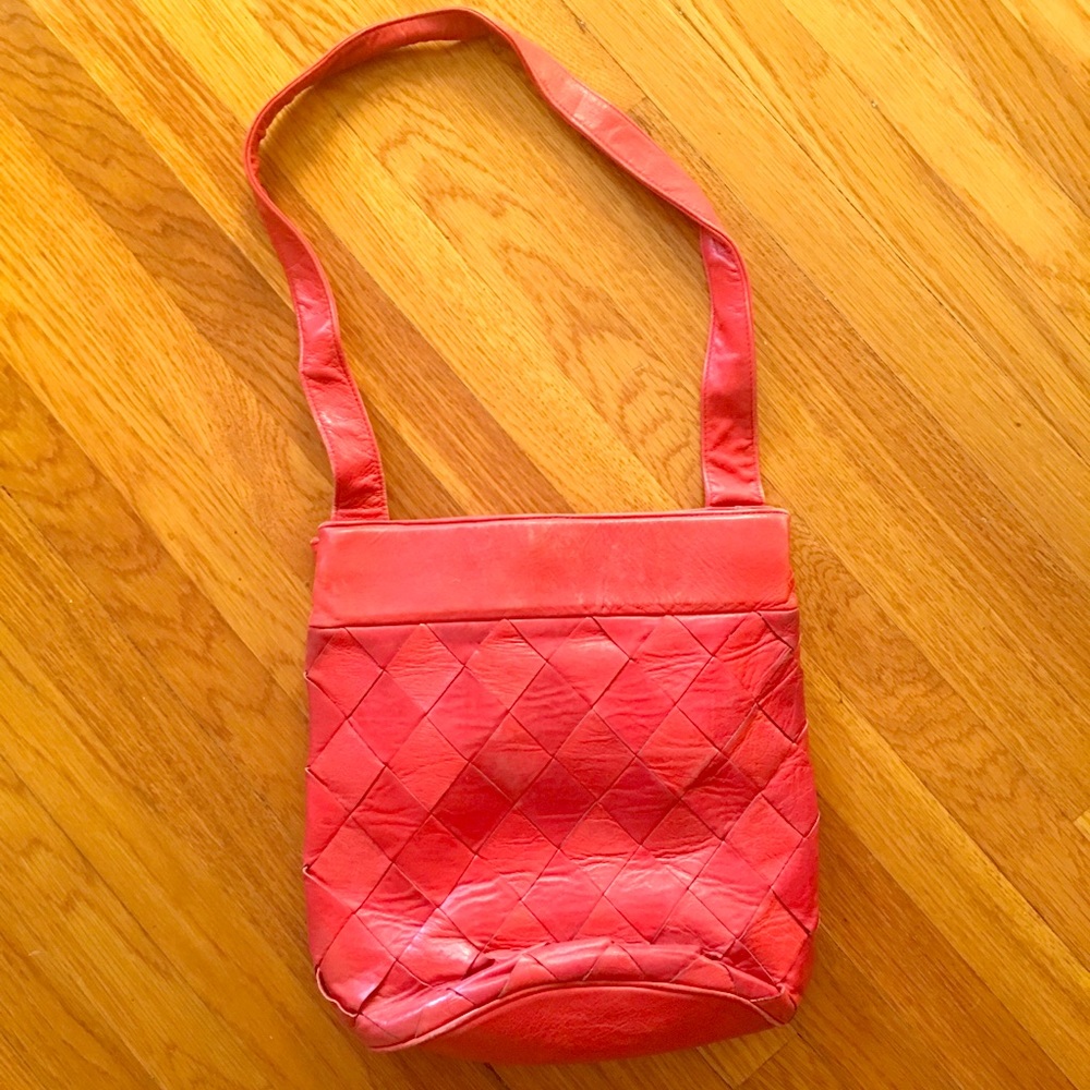 Vintage Red Leather Lattice Purse